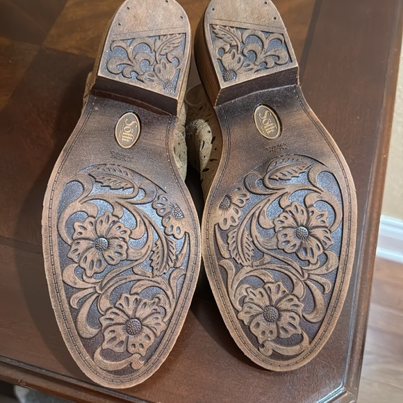 SOFFT SLINGBACKS SHOES TAN SUEDE LEATHER WITH CUTOUTS ADJUSTABLE STRAP BUCKLE - Picture 10 of 11